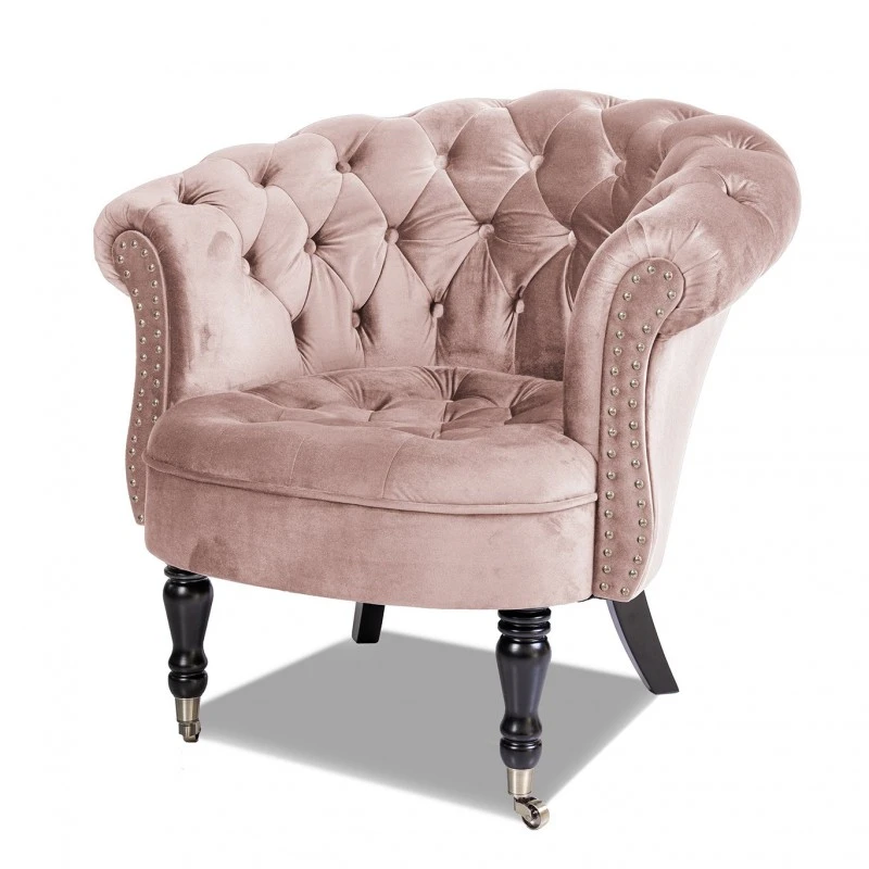 Фотьойл Честърфийлд Людовик, кадифе розов жасмин